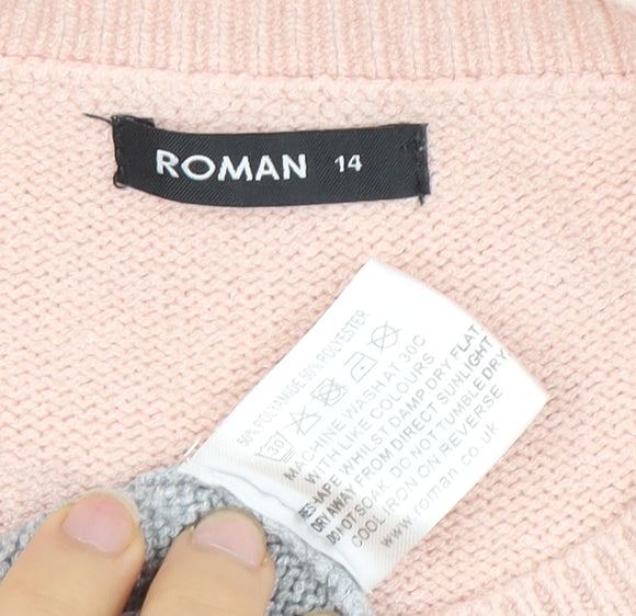 Roman Women's Pink Geometric Pullover Jumper Size 14