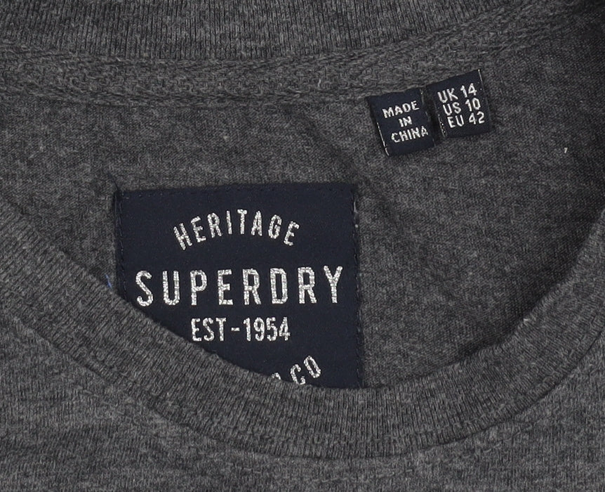 Superdry Women's Grey Striped T-Shirt, Size 14, Retro Style