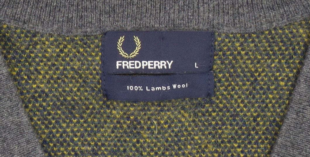 Fred Perry Men's Grey Cardigan Large Plaid Pattern