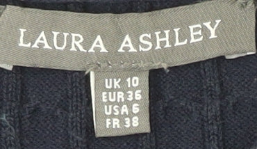 Laura Ashley Women's Blue V-Neck Knit Pullover Jumper Size 10