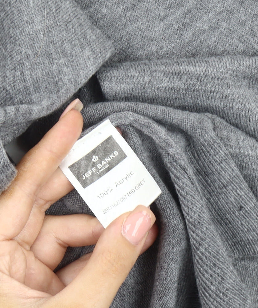 Jeff Banks Men's Grey V-Neck Pullover Jumper Size S