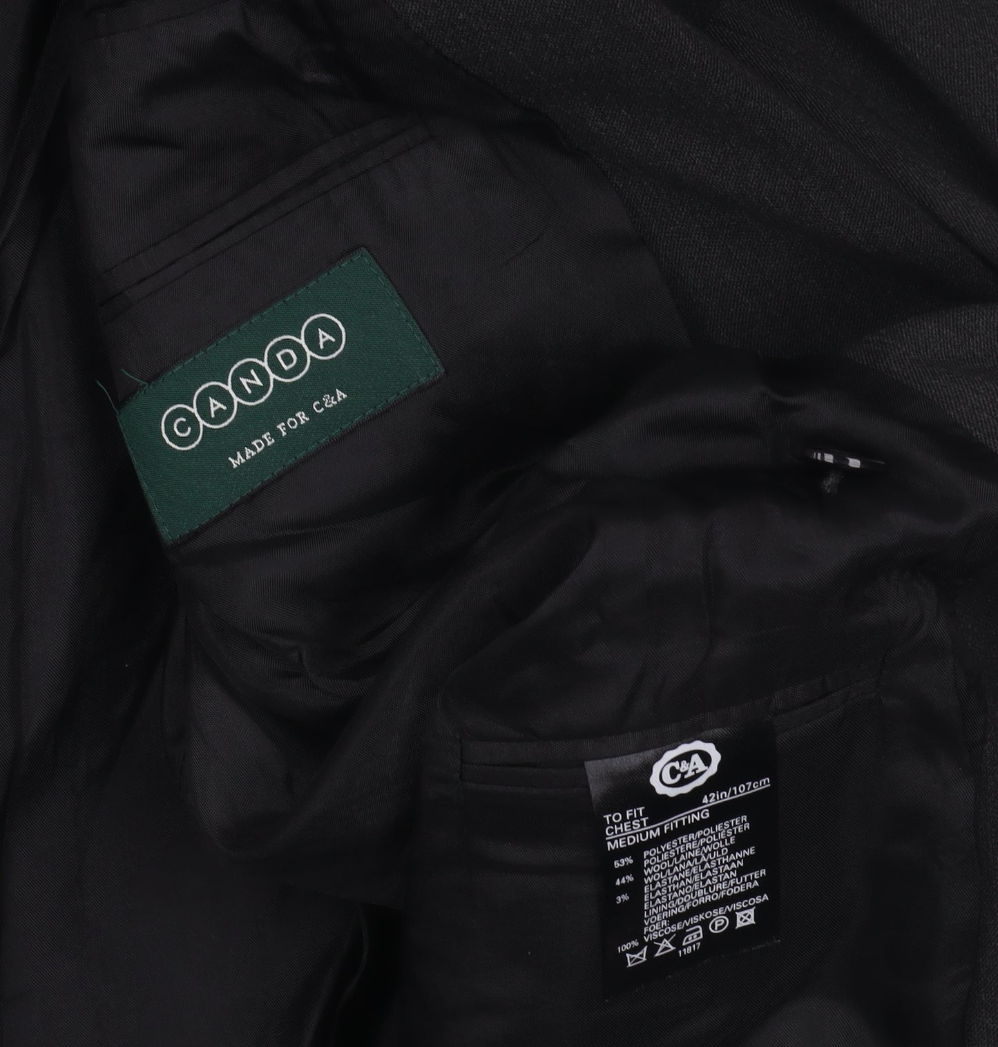 C&A Men's Black Double-Breasted Suit Jacket M