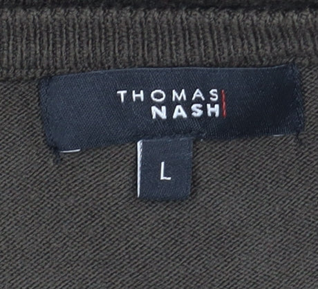 Thomas Nash Men's Brown V-Neck Pullover Jumper L