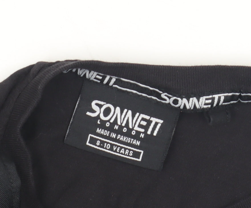 Sonneti Boys Black T-Shirt, 8-10 Years, Regular Fit, Logo Accents