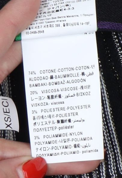 United Colors of Benetton Women's Grey Cotton Blend Striped Pleated Midi Skirt Size XS