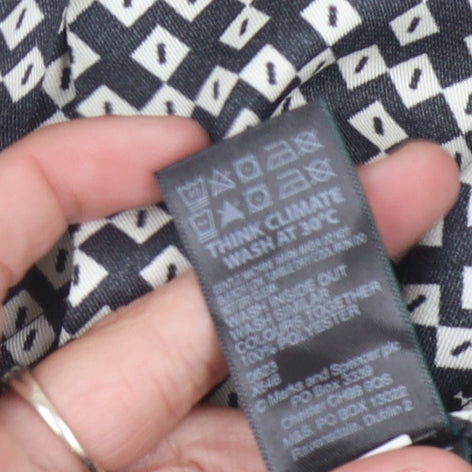 Marks and Spencer Women's Black Geometric Button-Up Shirt Size 8