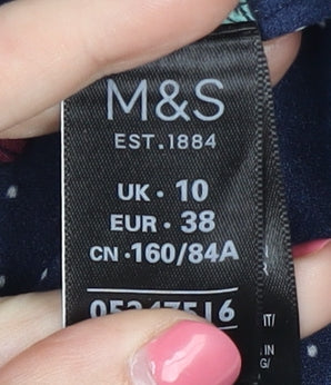 Marks and Spencer Women's Blue Floral Short Sleeve Top