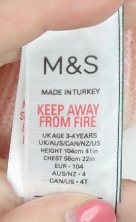 Marks and Spencer Girls Pink Pullover Jumper, 3-4 Years