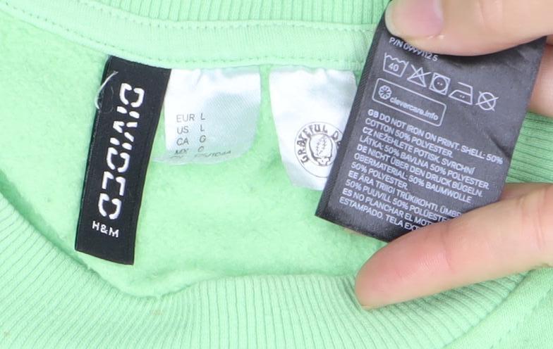 H&M Divided Unisex Large Green Graphic Sweatshirt