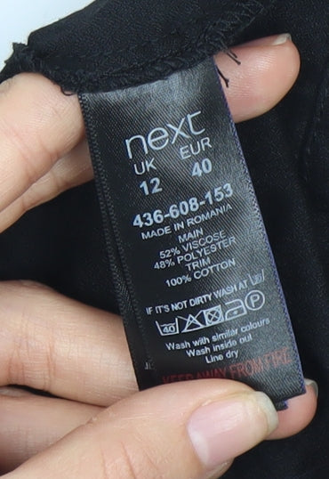 Next Women's Black Ruffle Accent Top Size 12