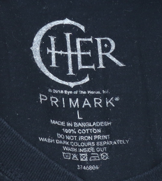 Primark Unisex Black Cher T-Shirt, Size L, Casual Wear