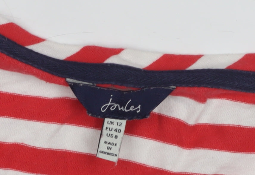 Joules Women's Red Striped Long Sleeve T-Shirt Size 12