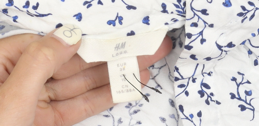 H&M Women's White Kimono Top Viscose Floral Size 10