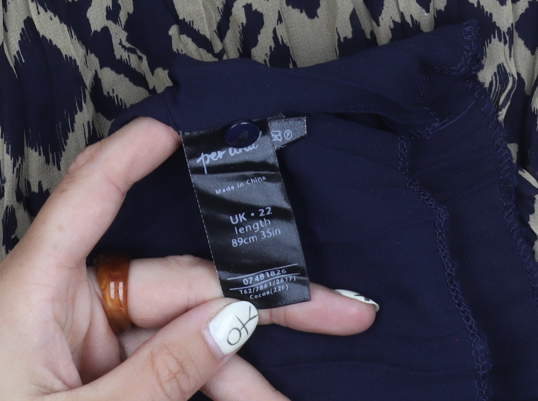 Per Una Women's Blue Beige Geometric Long Skirt Size 22