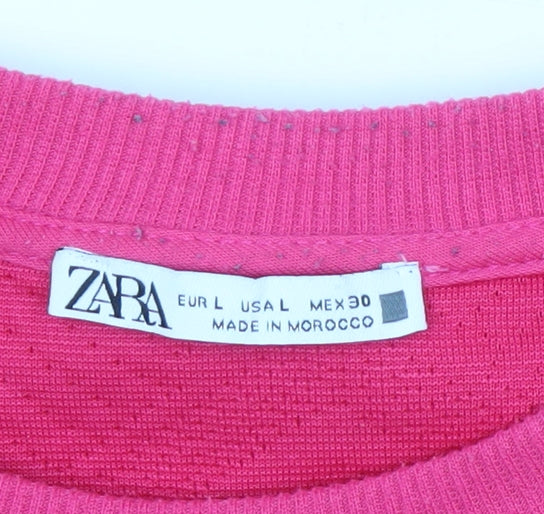 Zara Women's Pink Crew Neck Sweatshirt L - Geometric Design