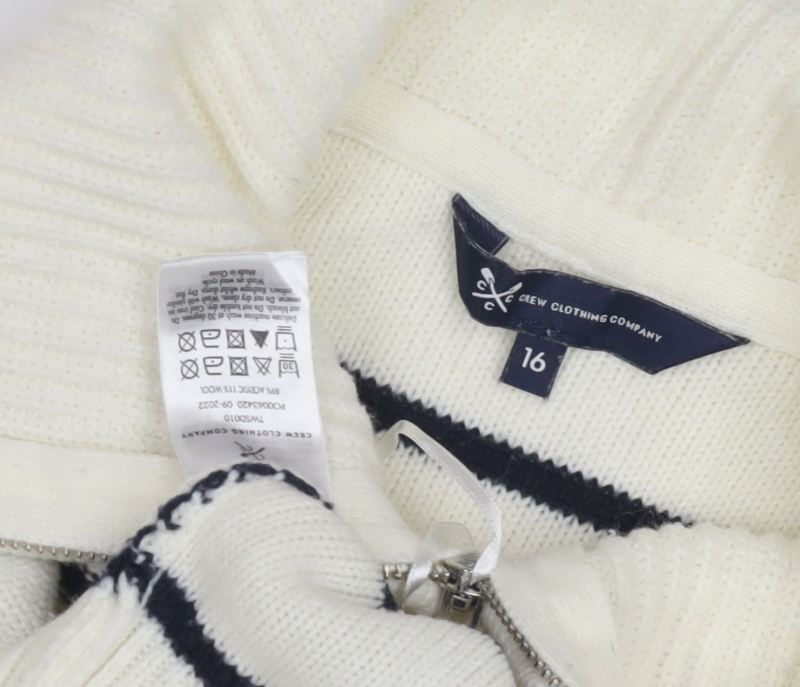 Crew Clothing Women's White Striped Full Zip Jumper
