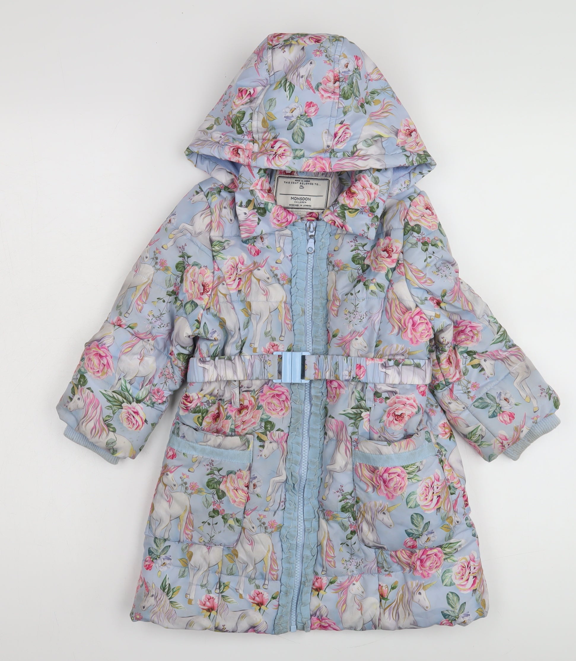 Monsoon Girls Blue Unicorn Puffer Jacket 3-4 Years – Preworn