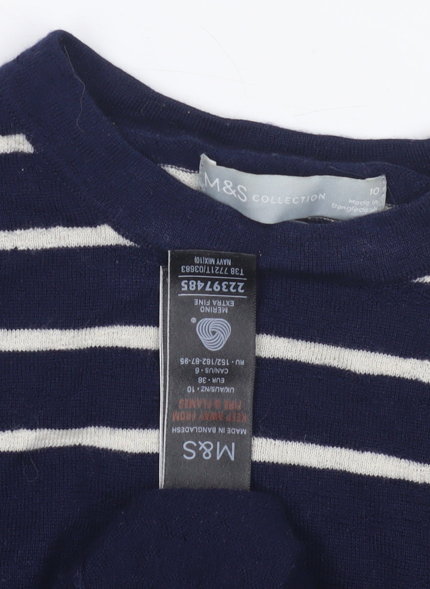 Marks and Spencer Women's Blue Striped Pullover Jumper