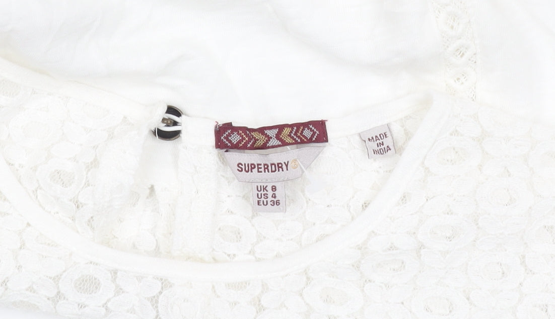 Superdry Women's White Blouse, UK 8, Long Sleeve