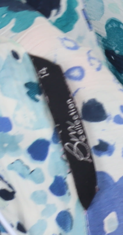 BM Collection Blue Floral Women's Short Sleeve Blouse