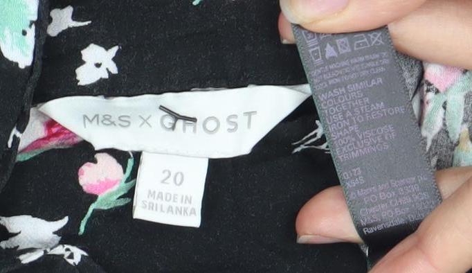 Marks and Spencer Women's Floral Blouse, Size 20, Black