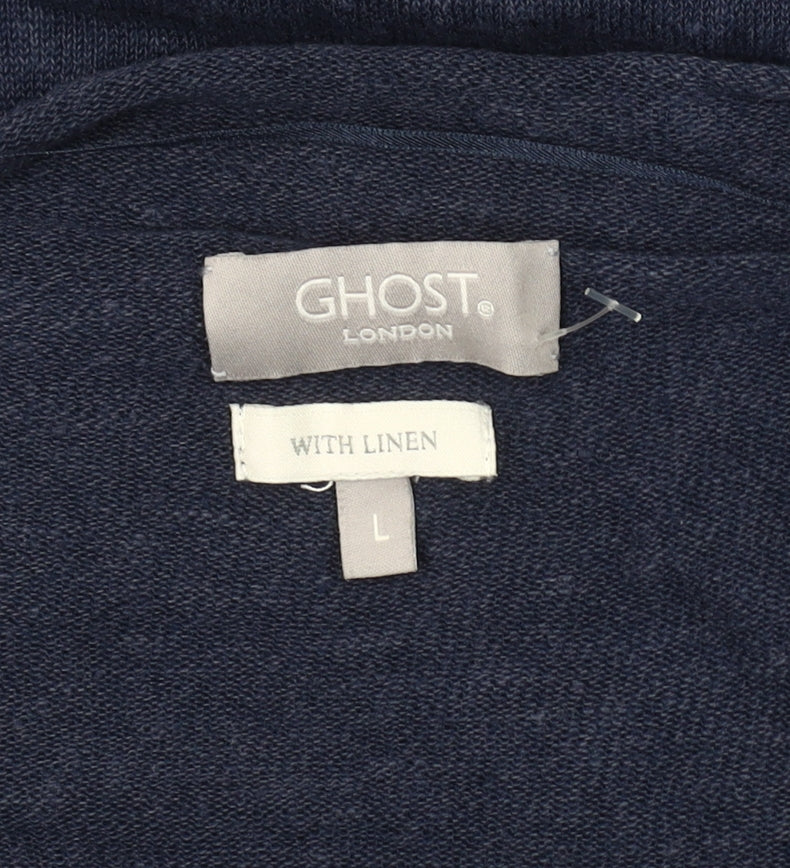 Ghost Women's Blue Linen Cowl Neck Pullover Jumper L