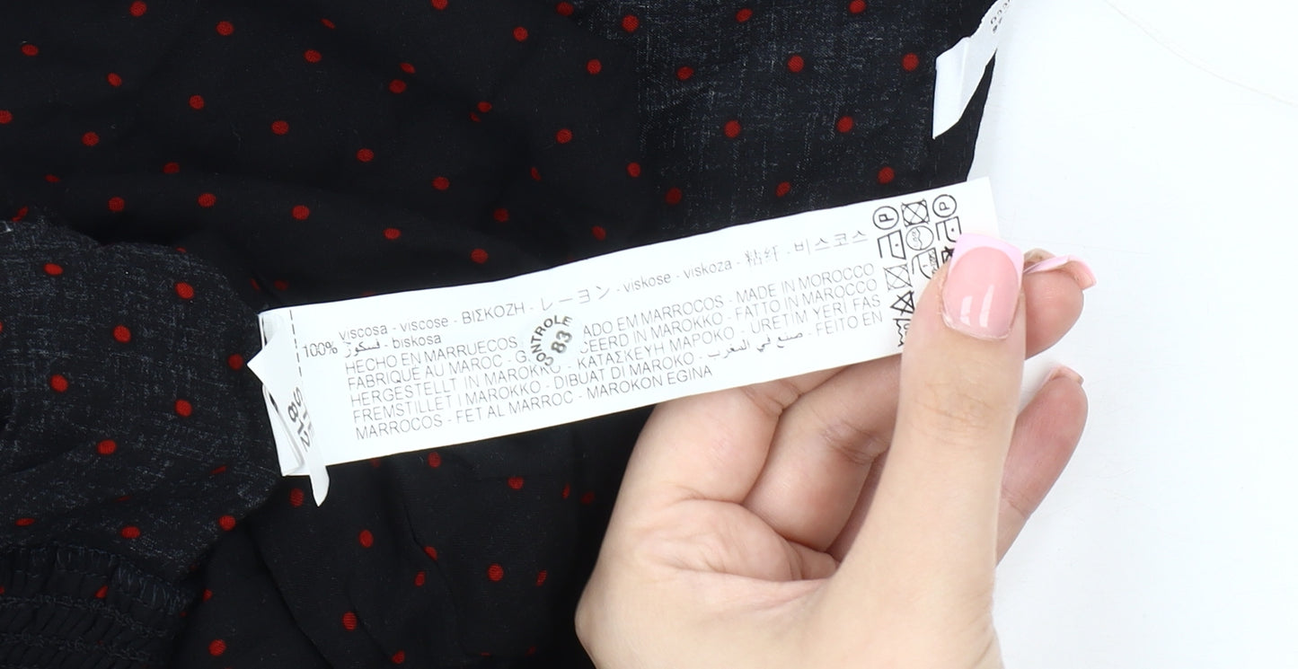 Zara Women's Black Polka Dot Cropped Blouse, Size S