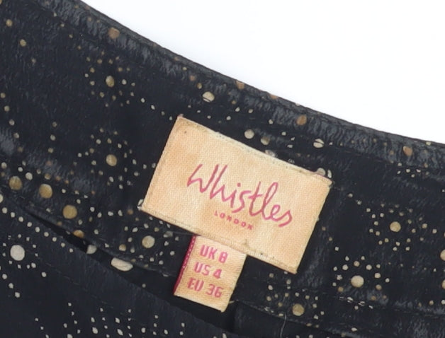 Whistles Women's Black Blouse UK 8 Puff Sleeve Geometric