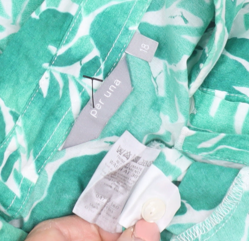 Per Una Women's Green Floral Blouse, Size 18, Cotton