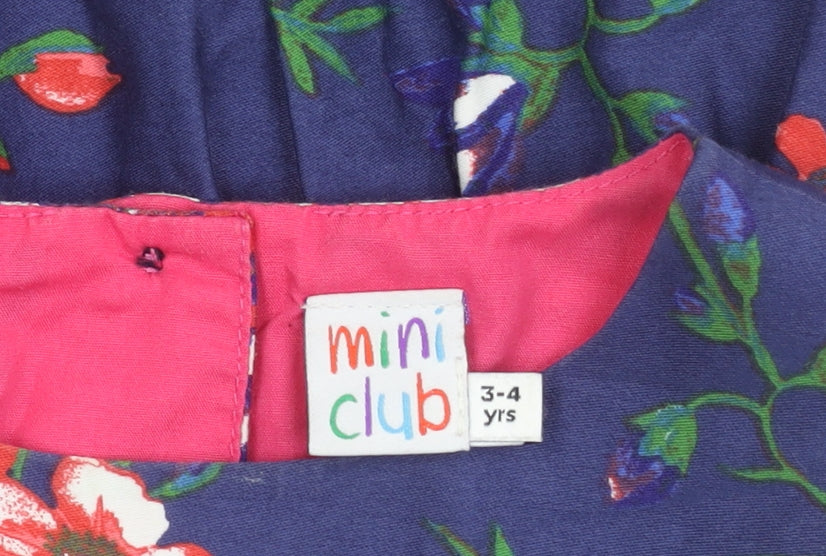 Mini Club Girls Floral Blue Dress 3-4 Years Sleeveless