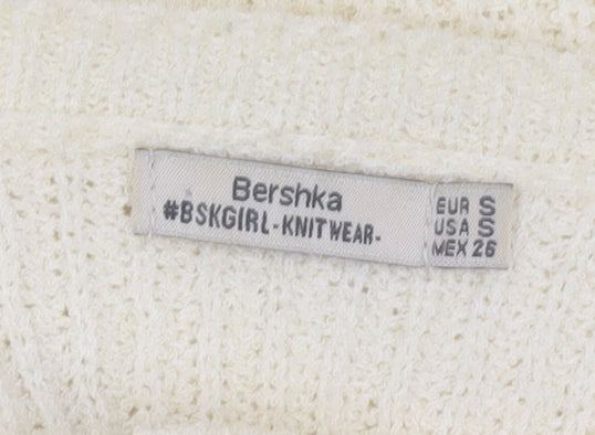 Bershka Women's Ivory Wool Blend Pullover Jumper S