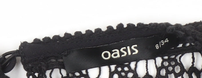 Oasis Black Crochet Women's Blouse Size 8 Long Sleeve