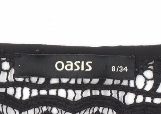 Oasis Women's Black Crochet 3/4 Sleeve Blouse, Size 8