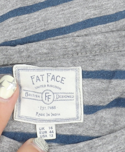 Fat Face Women's Grey Striped Long Sleeve T-Shirt Size 16