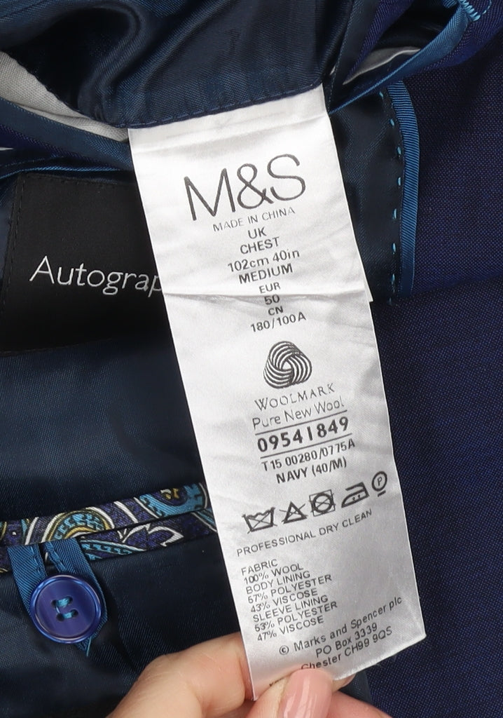 Marks and Spencer Men's Blue Wool Blazer 40