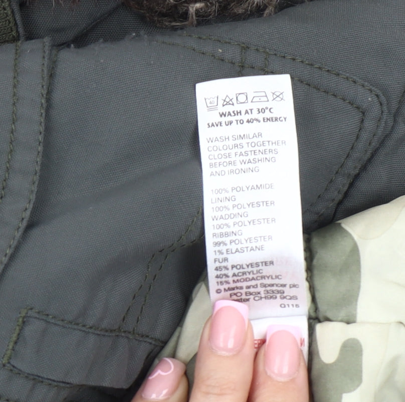 Marks and Spencer Boys Green Parka 2-3 Years Hooded Coat