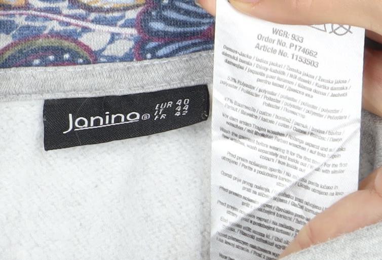 Jomino Women's Grey Floral Full Zip Sweatshirt Size 12