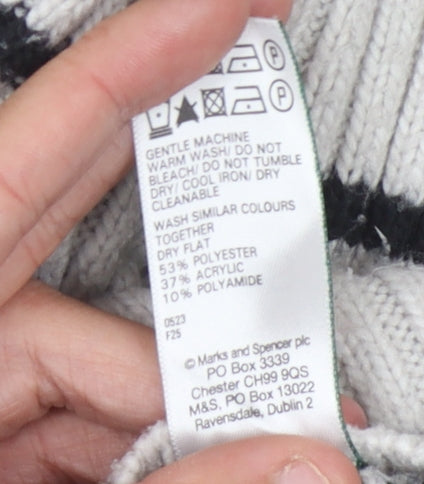 Marks and Spencer Women's Grey Striped Pullover Jumper L