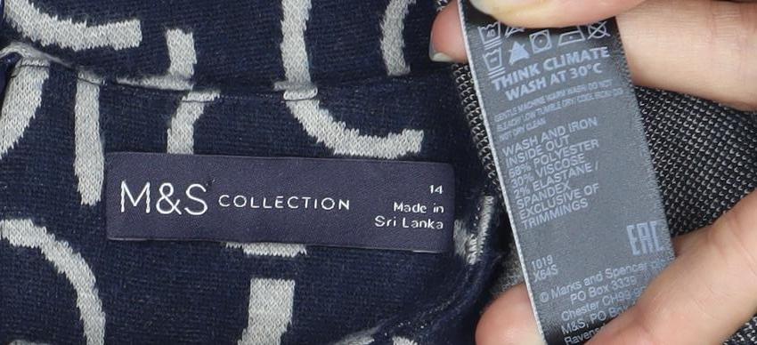 Marks and Spencer Women’s Blue Geometric Jersey Top Size 14