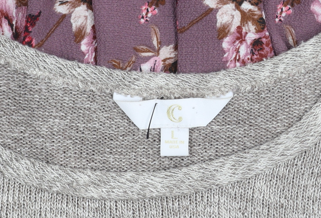 C Women's Grey Floral Pullover Jumper L