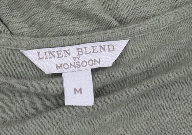 Monsoon Women's Green Open Front Cardigan M Linen Blend
