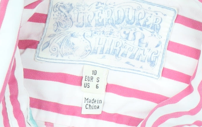 Joules Women's Pink Striped Button-Up Shirt Size 10