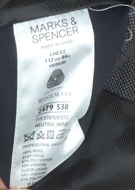 Marks & Spencer Men's Grey Wool Blazer, 44R, Formal