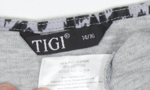 TIGI Women's Grey Animal Print T-Shirt Size 14
