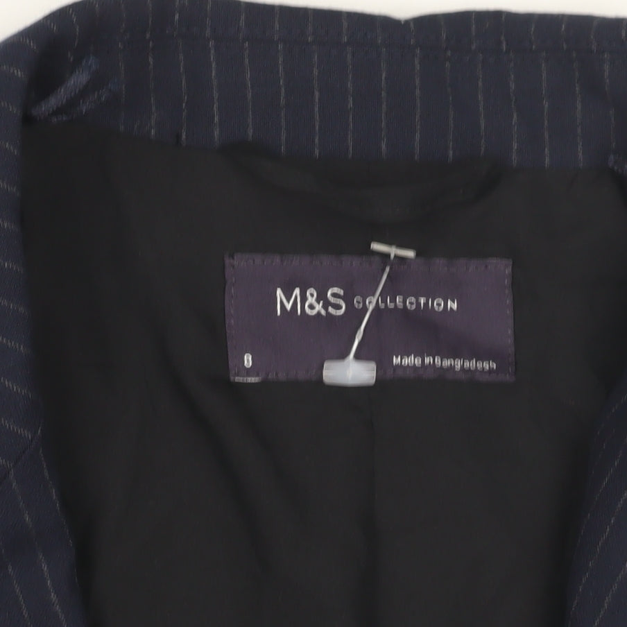 Marks and Spencer Women's Blue Pinstripe Blazer Size 8