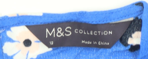 Marks and Spencer Blue Floral Blouse, Size 12, Women's
