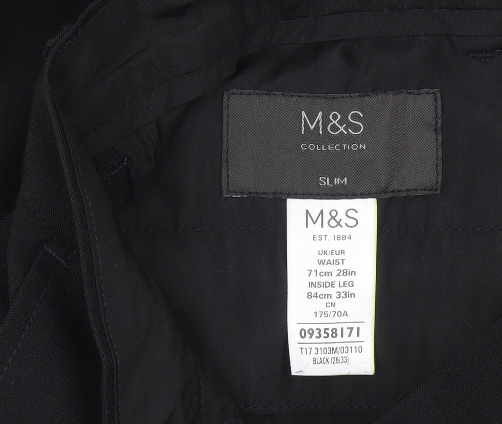 Marks and Spencer Men's Black Slim Trousers, M