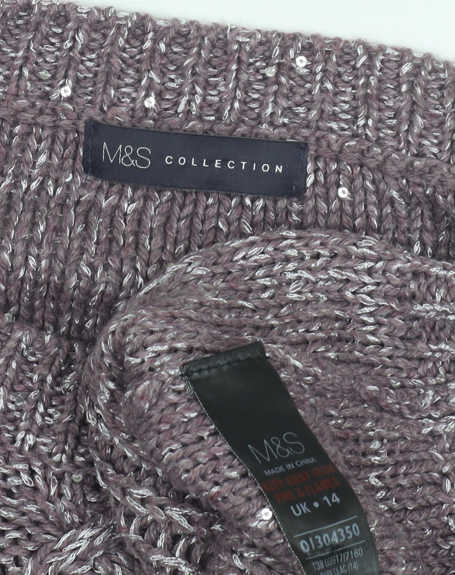 Marks and Spencer Women's Purple Cable-Knit Jumper Size 14