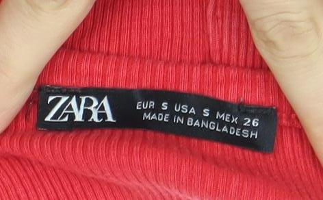 Zara Women's Red Henley T-Shirt Size 8