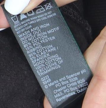 Marks and Spencer Black Hoodie XS Unisex Logo Pullover